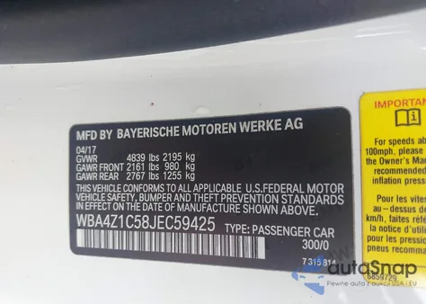 2018 BMW 430I z USA, uszkodzony, nr VIN WBA4Z1C58JEC59425
